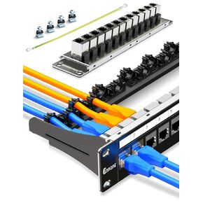 24Port Patch Panel Cat6A Keystone Patch Panel RJ45 Patch Panel Network Patch Panel with Smart Cable Management for 19inch Rackmount(Shielded)