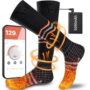 Heated Socks for Men & Women, APP-Controlled 5000mAh Rechargeable Electric Socks, Winter Thermal Foot Warmers for Skiing, Hiking, Camping