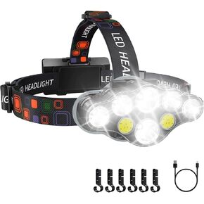 Rechargeable Headlamp, 8 LED 18000 High Lumen Bright Headlamp with Red Light, IPX4 Waterproof USB Headlight, Head Lamp, 8 Modes for Outdoor Running Hunting Hiking Camping Gear