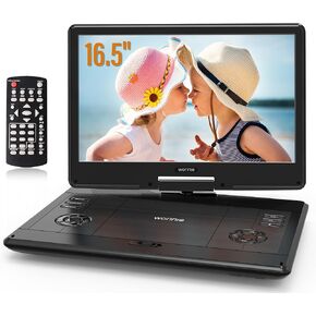 WONNIE 16.5" Portable DVD Player with 14.1" Large HD Swivel Screen, 6 Hours Rechargeable Battery, High Clear Volume Speaker, Support USB/SD Card/Sync TV, Last Memory and Multiple Disc Formats
