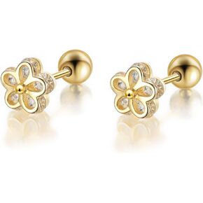 18K Gold Plated 925 Sterling Silver Hypoallergenic Screw Back Cute Butterfly Stud Earrings for Women and Girl Jewelry Gift Christmas 2 Pairs
