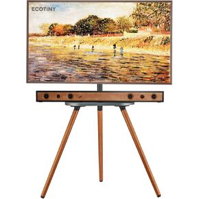 Tripod Easel TV Stand for 43 to 65 Inch LCD Led Screen, Height Adjustable and Swievel TV Stand, Portable TV Floor Stand with Wooden Tray for Bedroom, Living Room, Studio, Metal Black in Kuwait