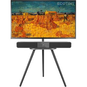 Tripod Easel TV Stand for 40 to 65 Inch LCD LED OLED Screen, Height Adjustable and Swievel TV Stand, Portable Corner TV Floor Stand with Wooden Tray, VESA 400x400mm, Minimalist Black Walnut