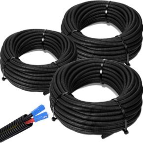 Sasylvia 1/4" x 100 Ft, 1/2" x 100 Ft, 3/8" x 100 Ft Split Wire Loom Tubing Wire Conduit Bulk Flexible Electrical Wire Cover Protective Split Cable Sleeves (Black)