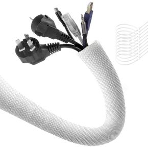 AGPTEK Cable Sleeve Cover, 10ft - 4/5 inch Dog Cat Cord Protector Management, Protect Cables from Pets Chewing, for Home Desk Automotive Wire Loom Tubing Cord Protection Self-Wrapping, White