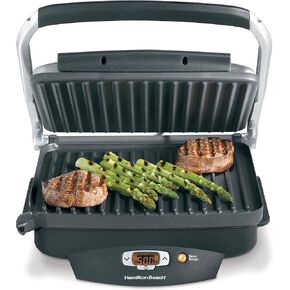 Hamilton Beach Steak Lover's Electric Indoor Searing Grill, Nonstick 100 Square, Stainless Steel (25331), Black and Stainless, Medium