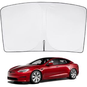 BASENOR 2024 Newest Telsa Model 3 Model Y Windshield SunShade [Nano Ice Crystal Particle] Umbrella Front Window Sun Shade [No Gaps] Coating 100% Heat Protection Retractable Sunshades Telsa Accessories
