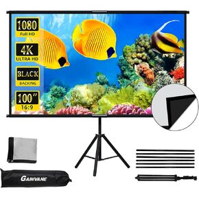 Projector Screen Tripod Stand 100 inch,Indoor Outdoor Projection Screen with Black-Backing,16:9 HD Premium Wrinkle-Free Adjustable Tripod Movie Screen for Projector with Storage Bag in Kuwait