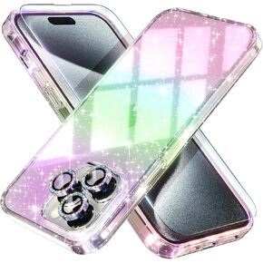 Choiche Compatible for iPhone 16 Pro Max Case, Women Cute Clear Glitter Bling Sparkly Case, [3 x Diamond Camera Lens Protectors] [2 x Tempered Glass Screen Protectors] 6.9-inch (Glitter Clear)