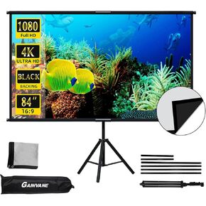 Projector Screen Tripod Stand 100 inch,Indoor Outdoor Projection Screen with Black-Backing,16:9 HD Premium Wrinkle-Free Adjustable Tripod Movie Screen for Projector with Storage Bag