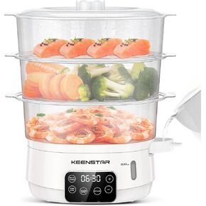 13.7QT Electric Food Steamer for Cooking, Vegetable Steamer with 3 Tiers BPA-Free Baskets, Digital Steamer with Appointment, 800W Fast Cooking, Ideal for Veggies Seafood Rice