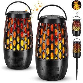 2 Pack Outdoor Bluetooth Speakers,Waterproof Speakers with Stake & Hook,Sync Up to 100 Speakers,Torch Lantern for Patio Pool Party,Gifts for Men