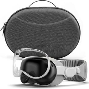 Hard-Shell Carrying Case for Apple Vision Pro with Protective Headset Bumper (No Camera Interference) EVA Carry Bag for Storage, Travel and Accessories (2 Pc Set)