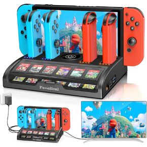TV Switch Dock Station for Nintendo Switch/OLED with Joycon Controller Charging, Support 4K/1080P HDMI Switch Charger Docking Station for Switch Accessories with 12 Game Slots