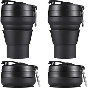 Collapsible Coffee Cup, 16 OZ 480ml Silicone Folding Camping Cup, Leak Proof BPA Free Portable Cup, Travel mug with Lids for hiking (Black)