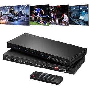 4x4 HDMI Matrix 4K 60Hz, PORTTA 4 in 4 Out Switch Splitter with ARC, Toslink 3.5mm Audio Extractor, 16 EDID Modes, 4K Downscale, and IR Remote Support HDMI 2.0b, HDCP 2.3/2.2/1.4, HDR, 18Gbps
