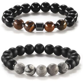 Natural Stone Bracelets for Men, 10MM Tiger Eye Mens Bracelet Handmade Beads Bracelets for Boys Women Gifts Birthday Anniversary Father Day Gifts for Him