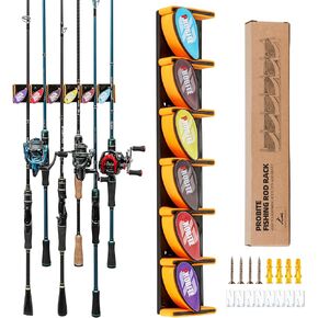 Wall Mounted Fishing Rod Holder for Garage, Horizontal & Vertical Fishing Rod Rack, Fishing Pole Storage with Soft EVA Protective Pad, Holds Up to 6 Rods or Combos, Fits Most Fishing Poles（1 Pack）