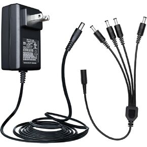 Power Adapter AC 100-240V to DC 12V 2A (2000mA) & 4-Way Power Splitter Cable for CCTV Security Camera/DVR/NVR/LED Strip Lights, UL/FCC/CE Certificated