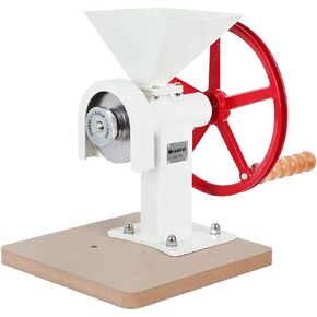 Hand Crank Grain Mill - White. Hand Operate Food Grinder for Dry and Oily Grains. Manual Kitchen Flour Mill. Wheat Corn Spice Grinder. Masa Peanut Butter Maker. Stainless Steel Burrs