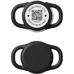 QR Code Airtag Holder, Scan QR Code Send Location Alert Email, Waterproof Full Body Protection Anti-Lost Air Tag Case, Airtag Accessories for Dog, Cats, Collar, Backpack (Black, Regular)