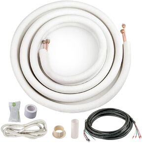 ICOOL 16 Ft. Mini Split Line Set, 1/4" & 1/2" O.D. Twin Copper Pipes, 3/8" Thickened PE Insulated Coil Copper Line for Air Conditioner HVAC Refrigeration and Heating Equipment, with Fittings