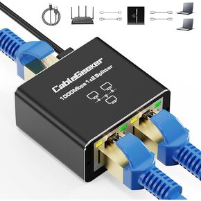 RJ45 Ethernet Splitter, 1000Mbps Ethernet Splitter 1 to 2[2 Devices Simultaneous Networking], Gigabit Network Adapter 8P8C LAN Internet Extension Connector with USB Power Cable for Cat5/5e/6/7/8