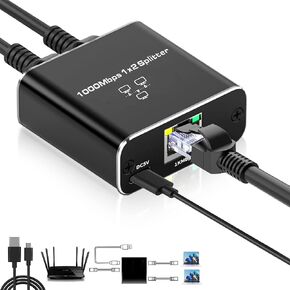 Ethernet Splitter 1 to 2, Gigabit High Speed Ethernet Splitter,1000Mbps RJ45 Network Internet Adapter [4 Devices Simultaneous Networking], Plug and Play for Cat5 Cat5e Cat6 Cat7 Cat8 RJ45 Cord