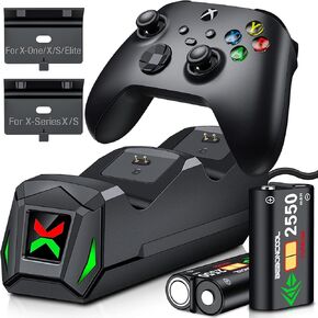 Upgraded Controller Charger Station with 2x5520mWh/2250mAh Rechargeable Battery Packs for Xbox One/Series X|S Controller,Dual Charging Dock for Xbox One Controller Battery Pack with 4 Battery Covers