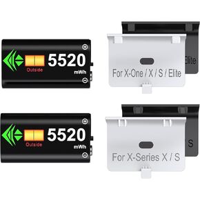 2 Pack 5520mWh Xbox Controller Battery Pack with Black & White Covers for DINOSTRIKE Xbox Controller Charger Station (A100 Series Product)