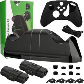 Controller Charger for Xbox Series X|S, Dual Charging Dock Compatible with Xbox Series X/Series S/One/One X/One S Elite with 2 Battery Packs, 4 Battery Covers, 8 Thumb Caps, Skin and Charging Cord