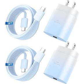 Super Fast Charger Type C, 25W USB C Wall Charger Fast Charging for Samsung Galaxy S24 Ultra/S24/S24+/S23 Ultra/S23/S22 Ultra/S22/S21 Ultra/S20 Ultra/Note 20 with 10FT Long Type C Charger Cable 2Pack