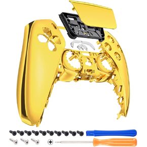 eXtremeRate Chrome Gold Glossy Touchpad Front Top Shell Compatible with ps5 Controller BDM-010 020 030 040 050, DIY Replacement Shell Custom Touch Pad Cover Compatible with ps5 Controller