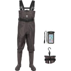 TIDEWE Bootfoot Chest Wader، طبقتان من النايلون/PVC مقاومة للماء لصيد الأسماك مع شماعة أحذية للرجال والنساء باللون الأخضر والبني
