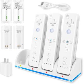 4-in-1 Charger Station for Wii/Wii U Remote Controller, Charging with 4 Pack 2800mAh Rechargeable Battery Pack+4 Port Charging Station+Plugs+USB Cable,Not Include Remote.