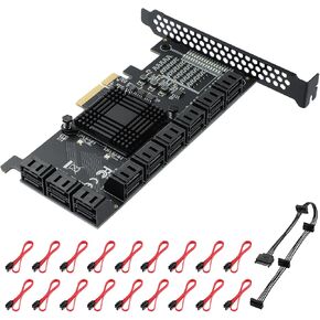 PCIe SATA Card 24 Port, 6Gbps SATA 3.0 PCIe Card，Support 24 SATA 4X 8X 16X 3.0 Devices, with SATA Cables&SATA Power Splitter Cable（1064+1812 Chip）