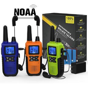 Walkie Talkies Long Range for Adults Rechargeable with Earpiece NOAA Weather Alert, Multi-purpose 2 Way Radio 3 Pack for Team Work Senior Care Kid Adventure Family Camping Hiking Skiing Cruise