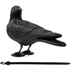 GUGULUZA Crow Decoys Full Body Plastic Crow Decoy for Hunting, Black Flocked Crow Decoy w/Feet Stake for Halloween Decor Yard Garden Decoration