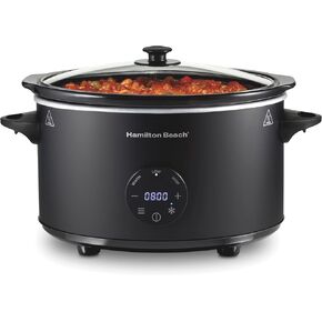 Hamilton Beach 6 Quart Set & Forget Programmable Slow Cooker with Defrost Function, Flexible Programming With Adjustable Countdown Timer, Dishwasher Safe Crock and Lid, Black (33765)