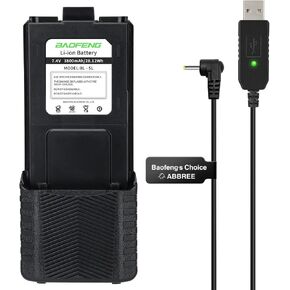 BAOFENG BL-5 3800mAh Extended Battery Walkie Talkie UV-5R BF-8HP UV-5RX3 RD-5R UV-5RTP UV-5R MK2 MK3X MK5 Plus Series Two Way Radios (UV-5R 3800+USB Charging Cable)