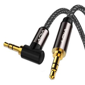 VIOY Aux Cable 3 FT(2 Pack)-3.5 mm Aux Cord Right Angle Male to Male Audio Stereo Auxiliary Cable 90 Degree, 1/8 Braided Cord for Car Compatible with Headphone, Car Stereo, Speaker, Echo & More