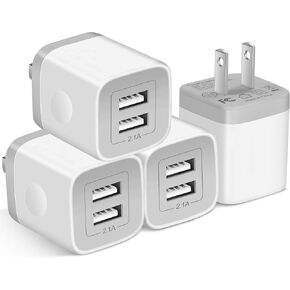 USB Wall Charger,4-Pack 2.1A Dual Port USB Cube Power Adapter Wall Charger Plug Charging Block Cube for iPhone 14/13/12/11/Pro Max/XS/XR/X/8/7/6 Plus, Pad, Samsung, LG, Moto, Android (White)