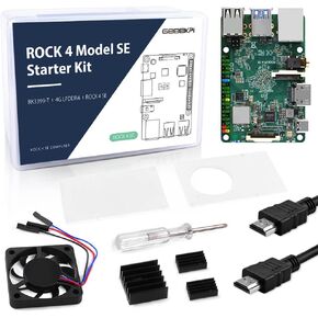 GeeekPi Rock Pi 4 Model SE Starter Kit with Rock Pi 4 SE 4GB Single Board Computer, Rock Pi 4 SE Case, Rock Pi 4 SE 4007 PWM Fan with Speed Control and Rock Pi 4 SE Heatsinks