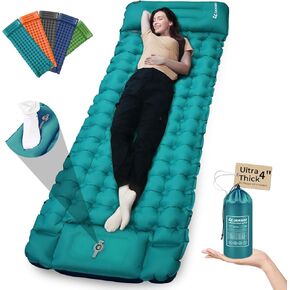 Sleeping Pad for Camping, 4in Thick Insulated Sleeping Pad for Winter, Ultralight Inflatable Camping Mattress with Adjustable Pillow, Compact Built-in Foot Pump Sleeping Mat for Backpacking