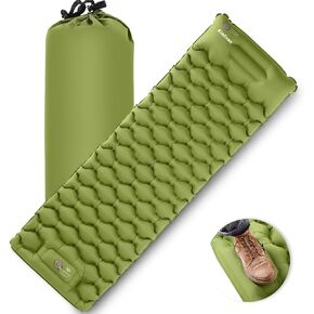 Sleeping Pad for Camping, Inflatable Camping Pad Built-in Foot Pump and Pillow, 75"×26" Single Size, Lightweight & Compact Camping Air Mattresses for Backpacking, Hiking, Traveling, Tent