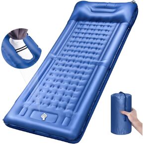 Camping Sleeping Pads，Extra Thick 5 Inch Inflatable Sleeping Mat with Pillow Built-in Pump，Oversized Mattress Super Portable Backpacking Sleeping Pad (Blue, Single)