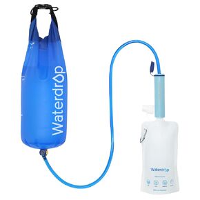 Waterdrop Gravity Water Filter Straw, Camping Water Filtration System, Water Purifier Survival for Travel, Backpacking and Emergency Preparedness, 1.5 gal Bag, 0.1 Micron, Light Blue