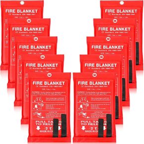 Macarrie 10 Pack 39" x 39" Fire Blanket Emergency Fire Blanket for Home Kitchen Safety Suppression Blanket Survival(Red)