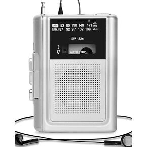 Walkman Cassette Player Recorder AM FM Radio, Cassette Tape Player/Recorder with Built in Speaker and Earphone Jack, Power by DC or Battery