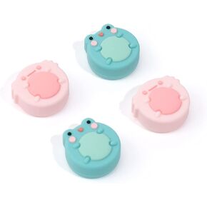 GeekShare Cute Animal Theme Silicone Joy-Con Thumb Grip Caps,Joystick Cover Compatible with Nintendo Switch/OLED/Lite,4PCS - Frog & Axolotl (for Switch/OLED/Lite)